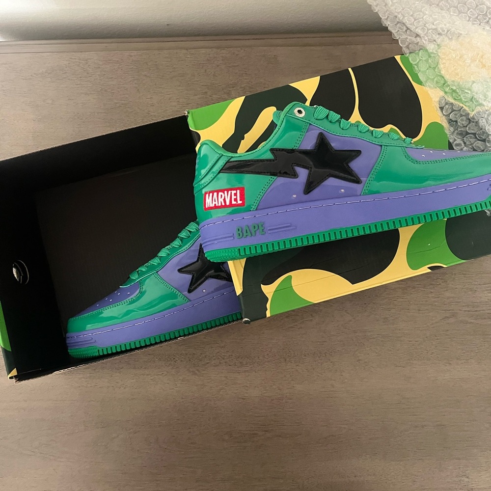 Bape Green and Purple Star Sneakers